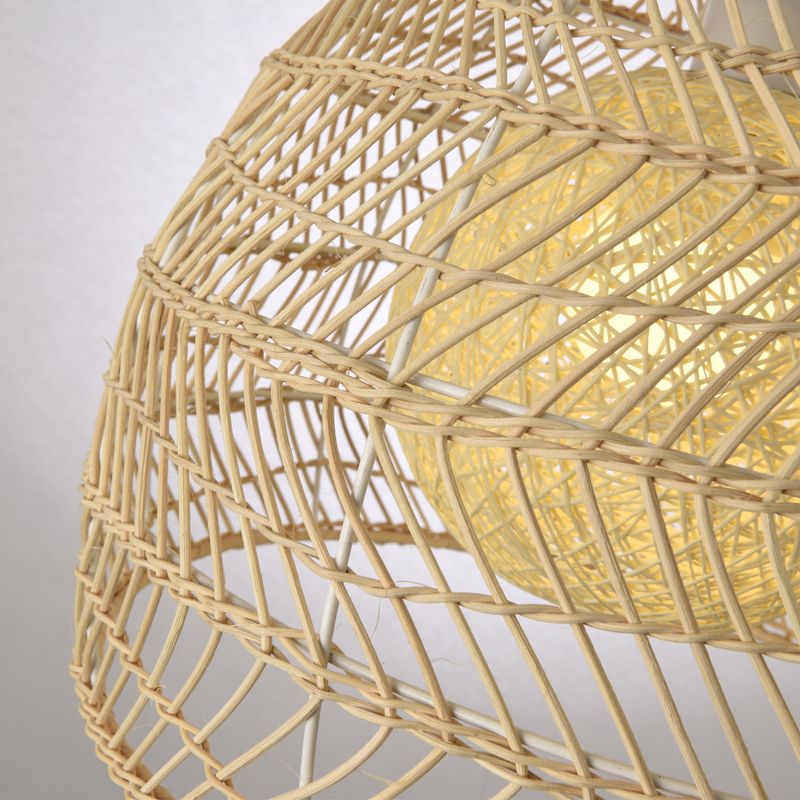 Bell Shade Rattan Suspension Lighting Simplicity 1-Light Wood Pendant Light Fixture