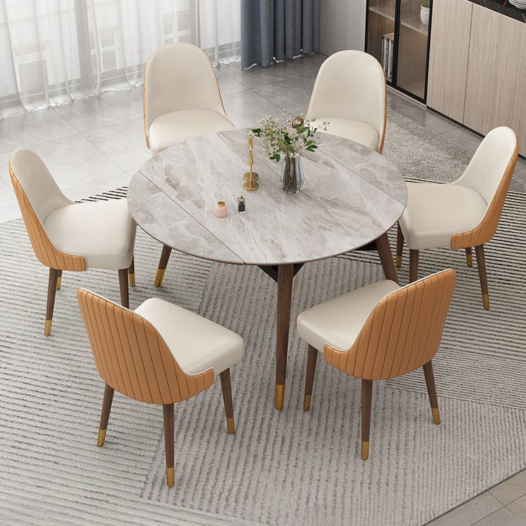 Contemporary Style Sintered Stone Dining Table with Grey Self-Storing Leaf and 4 Legs Base