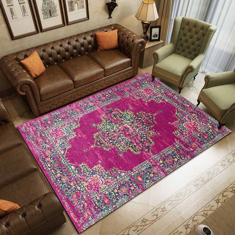 Rose Red Bohemian Rug Polyester Graphic Rug Non-Slip Backing Rug for Living Room