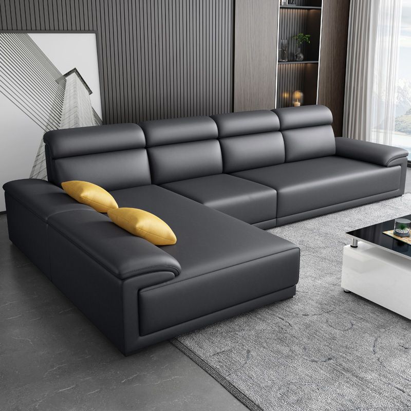 Modern Faux Leather Pillow Top Arm Sectional with Adjustable Pillowed Back Cushions