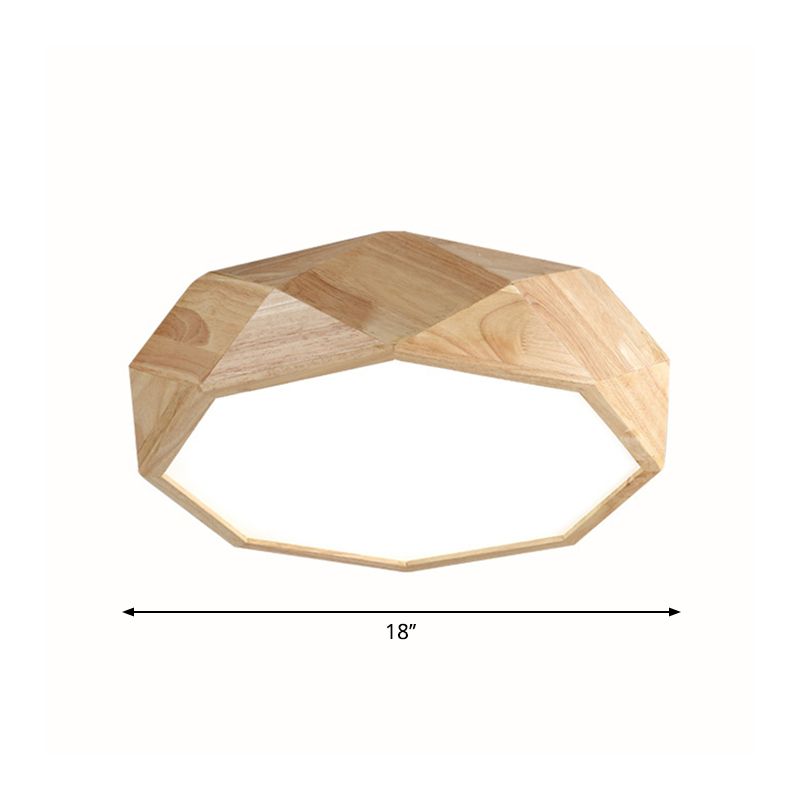 Houten achthoekige plafondinbouwlamp Nordic 18"/21,5"/25,5" brede LED beige inbouwlamp in warm/wit licht