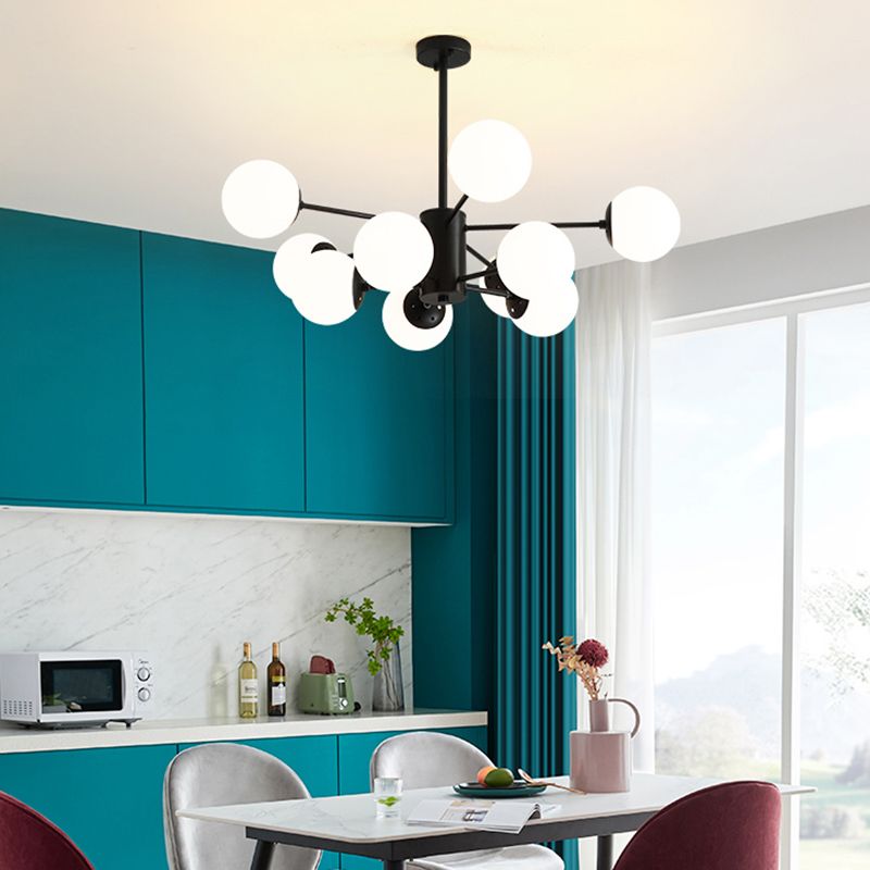 Modern Glass Chandelier Light Fixtures Cafe Restaurant Black Hanging Chandelier