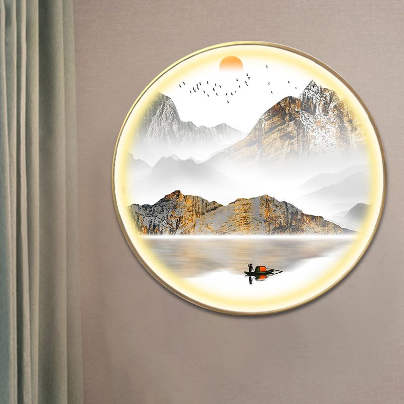 Mont rond en or Paxage luminaire oriental LED Metallique mural mural avec la montagne et le motif de soleil