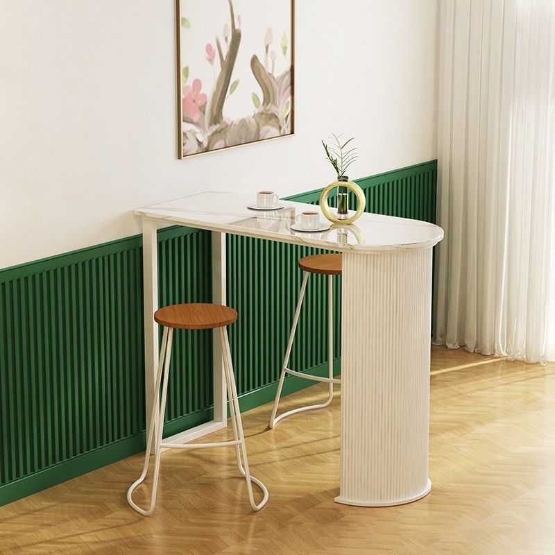 Modern Indoor Bar Height Table Double Pedestal Stone Bistro Accent Dining Table