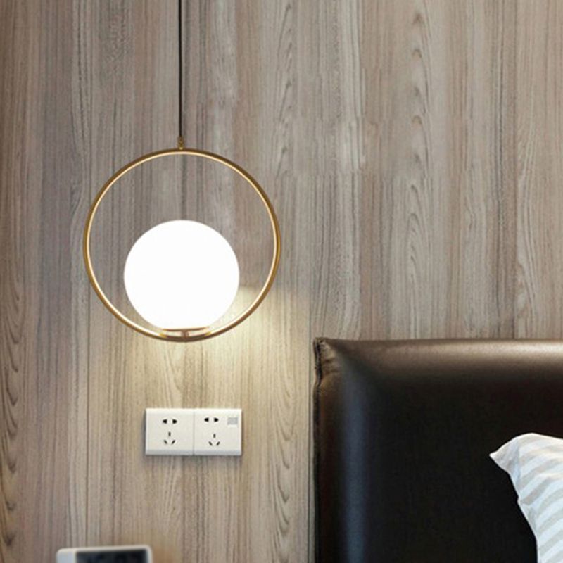 Contemporary Spherical Hanging Light Fixture Glass Bedroom Pendant Ceiling Light in White