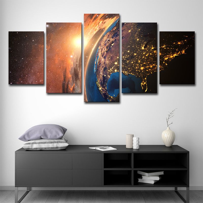 Cosmos Sparkling Galaxy Wall Art Science Fiction Canvas Print Wall Decor in Orange
