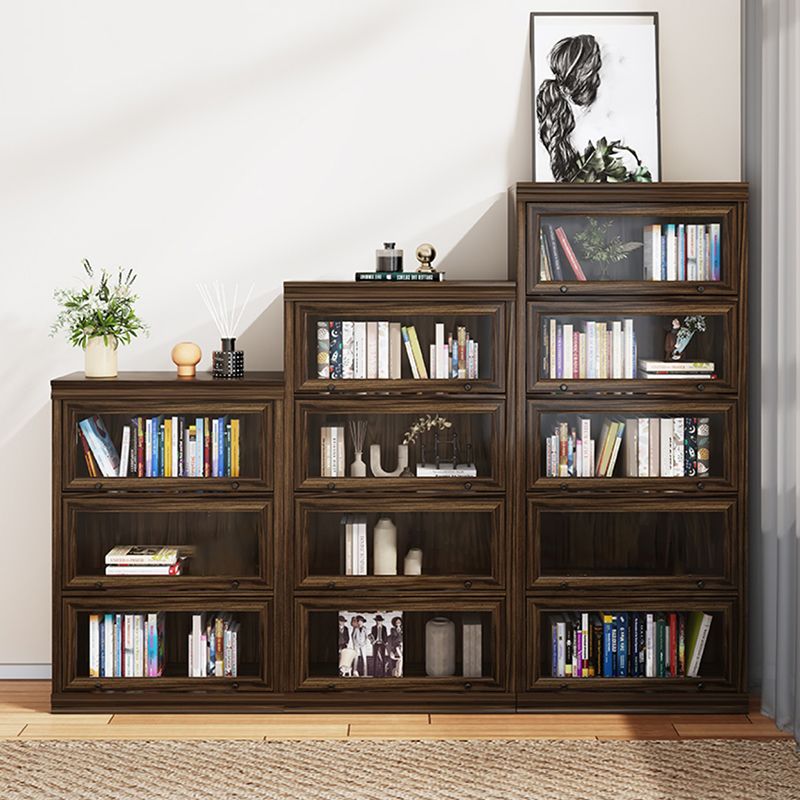 Modern Closed Back Standard Bookshelf Wooden Bookcase in Brown