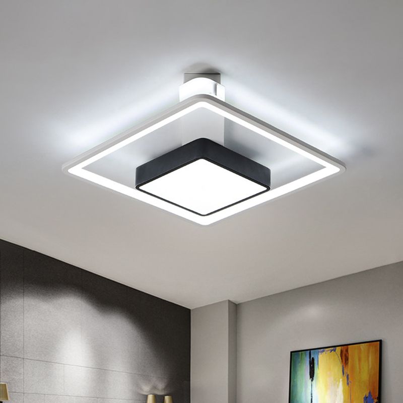 16"/19.5" W Iron Square Flushmount Minimalist Black and White LED Flush Mount Lighting, White/Warm Light