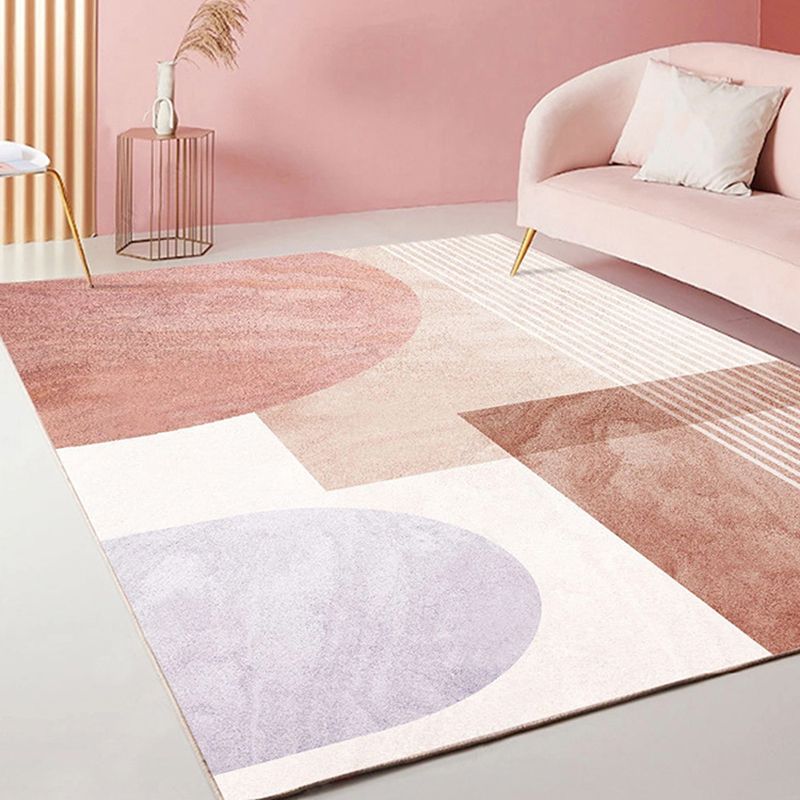 Pink Nordic Rug Polyester Color Block Rug Stain Resistant Rug for Living Room