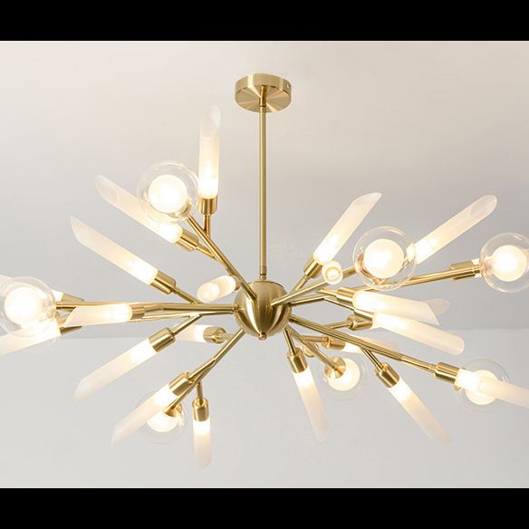 Post-Modern Metal Starburst Hanging Chandelier Light Glass Shade Ceiling Chandelier for Living Room