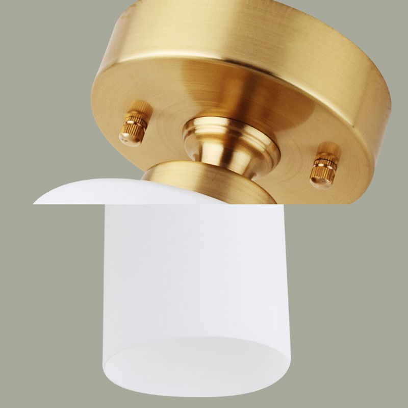 Plafonnier cylindrique en verre blanc, plafonnier traditionnel à 1 lumière pour salon, doré