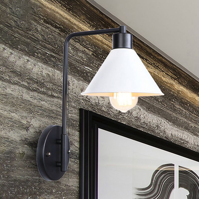 Lámpara de pared cónica blanca Vintage retro metálico 1 Bulbo de estudio de estudio Luz de montaje de pared con brazo angular