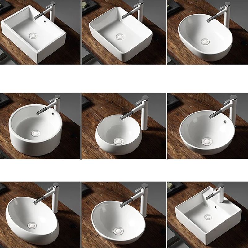 Modern Vessel Bathroom Sink Porcelain Oval with Pop-Up Drain Bathroom Sink