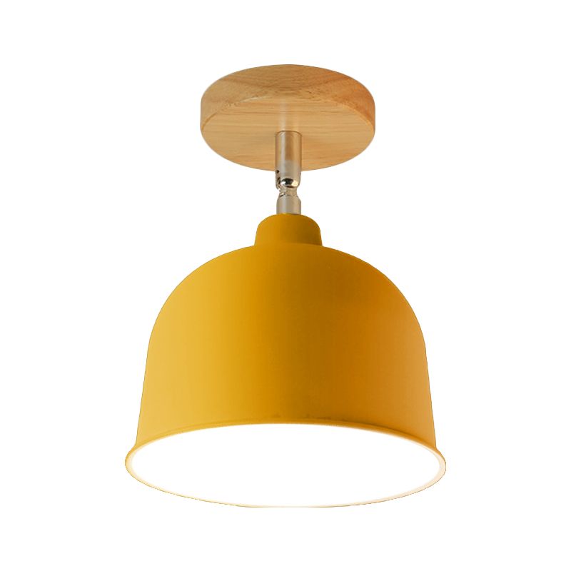 Lámpara de techo semiempotrada de 1 bombilla, color amarillo/verde, moderna lámpara de cúpula metálica montada en el techo para dormitorio
