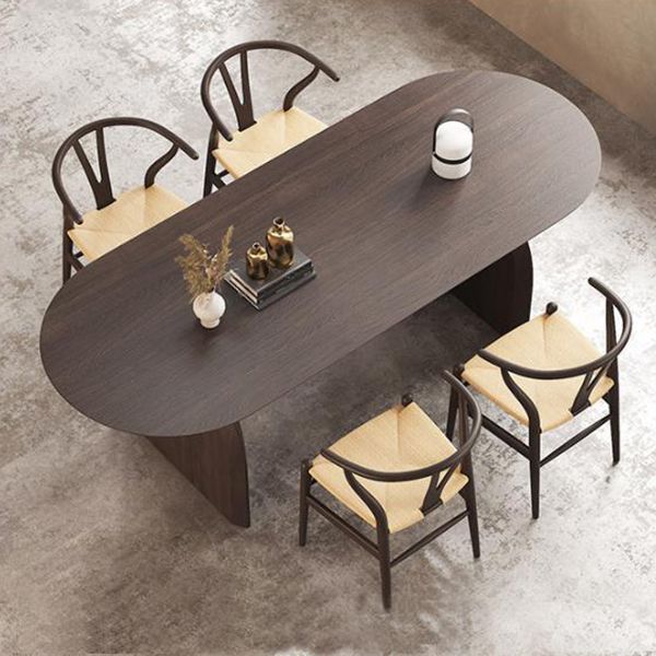 Brown Solid Wood Dining Table Modern Oval Furniture with Double Pedestal for Office