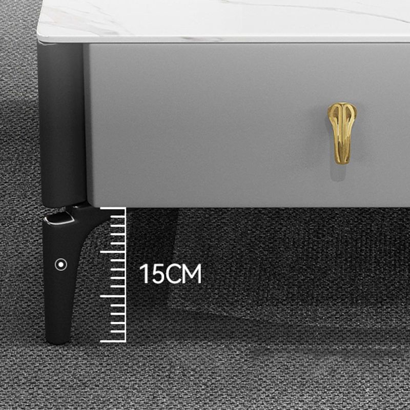 Contemporary Cocktail Table White 4 Legs Stone Top Coffee Table