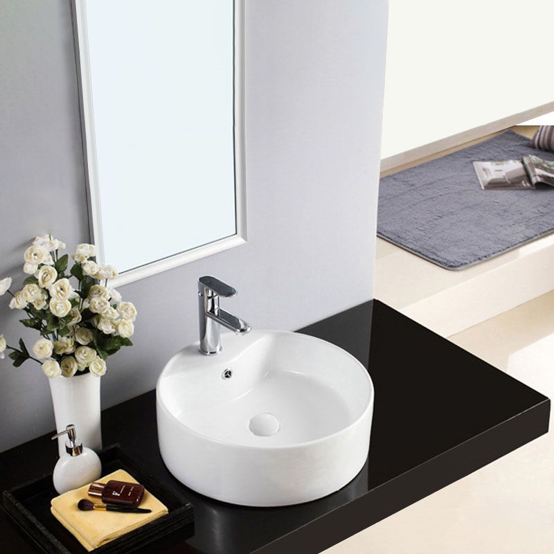 Contemporary Bathroom Sink Porcelain Trough Sink with Round Shape(Not Included Faucets)