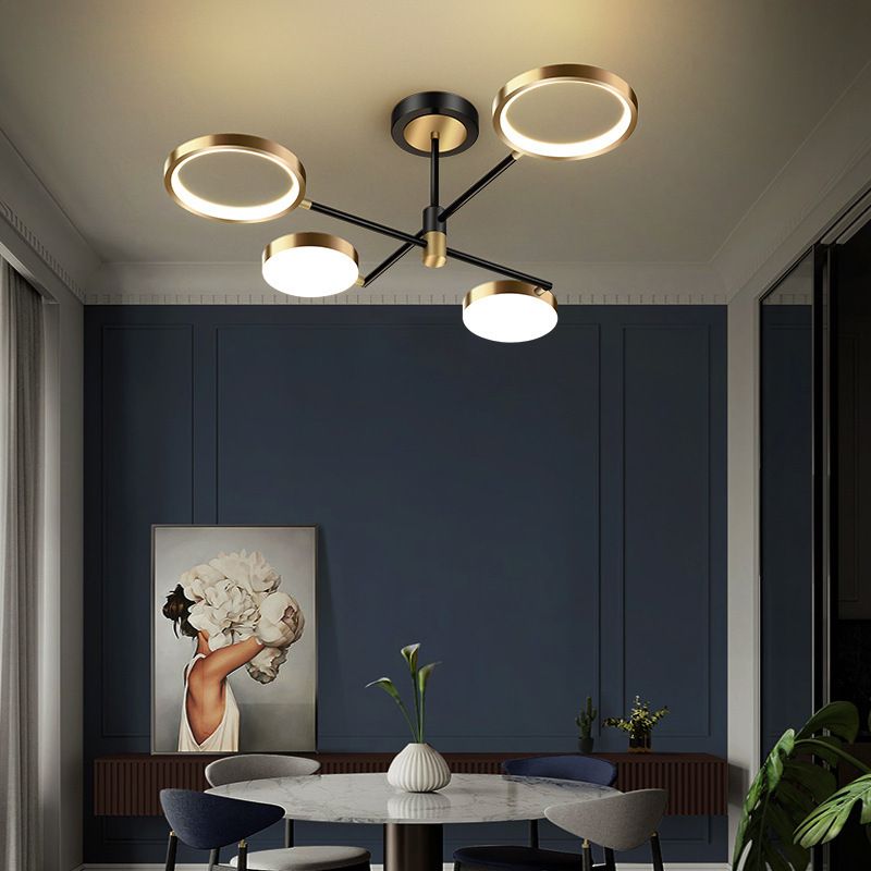Candelabro de estilo metálico posmoderno, lámpara colgante Art Deco con anillo hueco de aluminio cepillado dorado para sala de estar