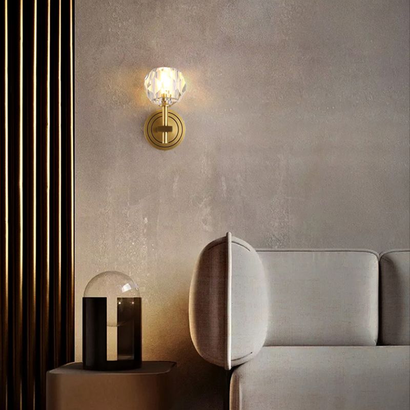 Round Shade Crystal Wall Sconce Modern Style Multi Lights Wall Mount Lighting in Brass
