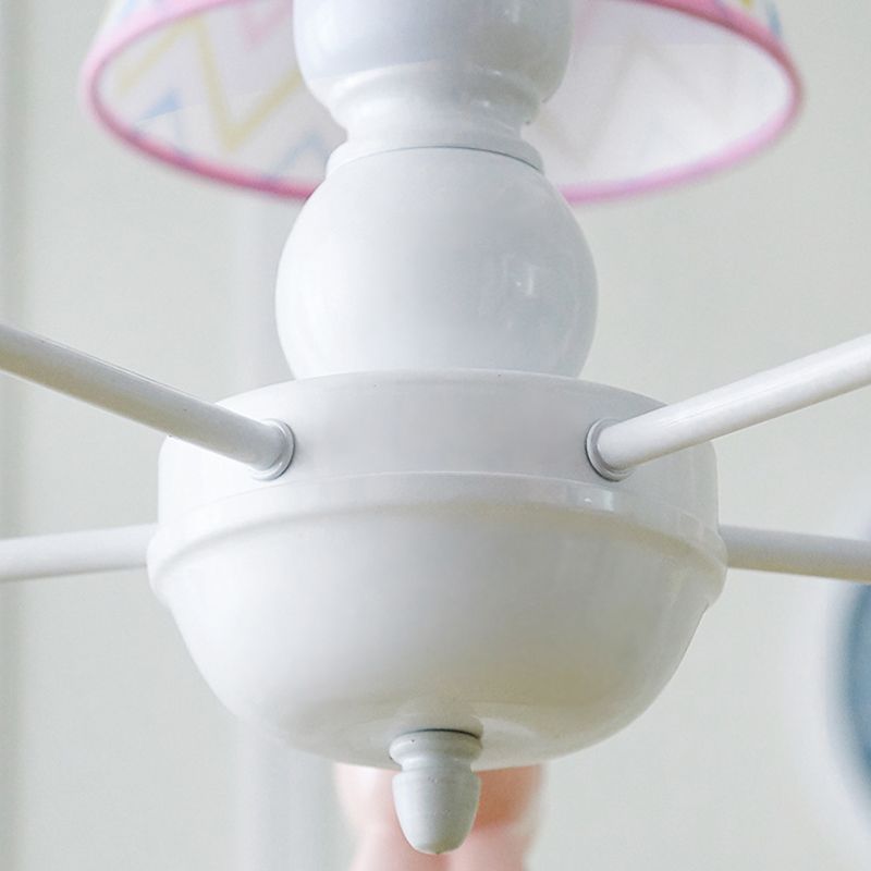 Tapered Shade Chandelier Kid Fabric 5 Bulbs Pink Pendant Light Fixture with Unicorn Figurine