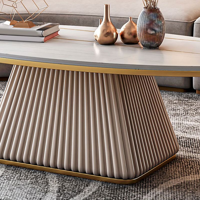 Glam Metal and Slate Cocktail Table Pedestal Coffee Table for Living Room