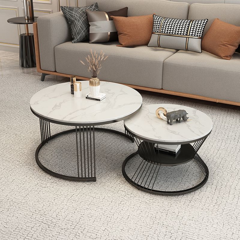 Slate Coffee Table Round Nesting Coffee Table Set with Storage