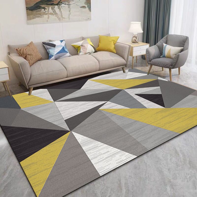 Modern Area Rug Classic Geometry Pattern Carpet Polyester Living Room Rug with Non-Slip Backing