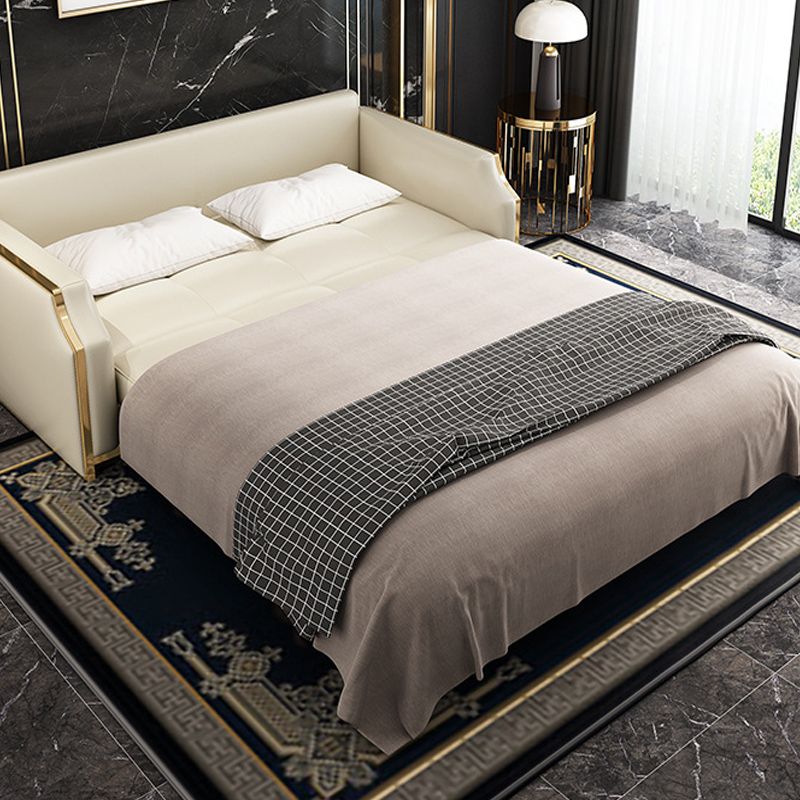 Faux leather Sleeper Sofa White Sofa Bed with Pillow Back, 37.40" Wide