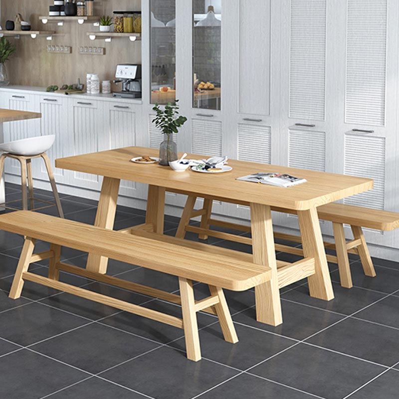 Modern Pine Trestle Dining Table Wood Rectangle Table in Natural