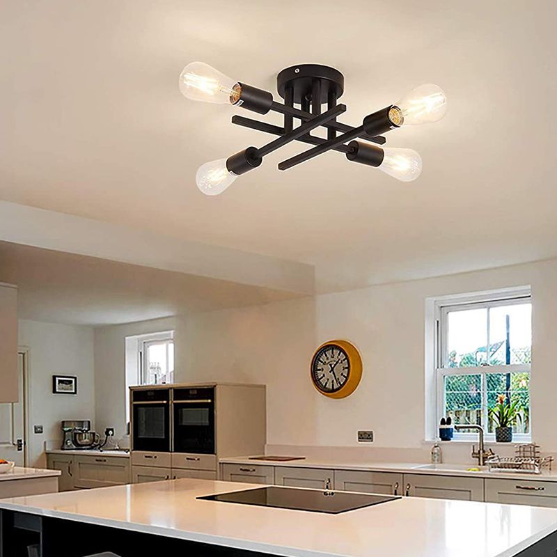 Industrial Style Iron Ceiling Light 4-Lights Stripe Shape for Bedroom