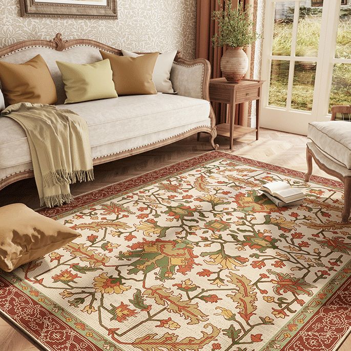 Traditionele bloemen gedrukt tapijt vierkleurig polyester gebied tapijt niet-slip achterste vloerkleed voor het leven