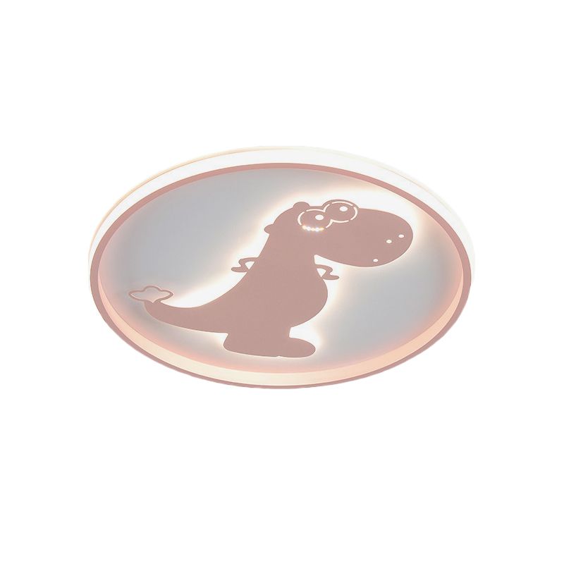 Cartoon LED Flush Mount Lighting Pink/Blue Dinosaur/Carousel Super Thin Ceiling Fixture with Acrylic Shade