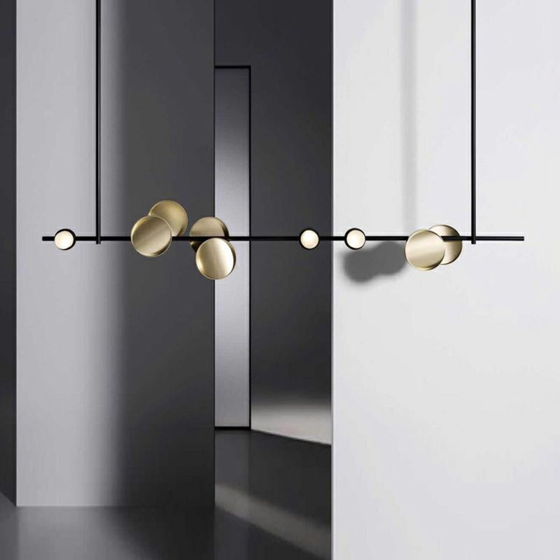 Postmodern Creative Circles Pendant Light Fixture Metal 6-Light Kitchen Linear Chandelier in Bronze
