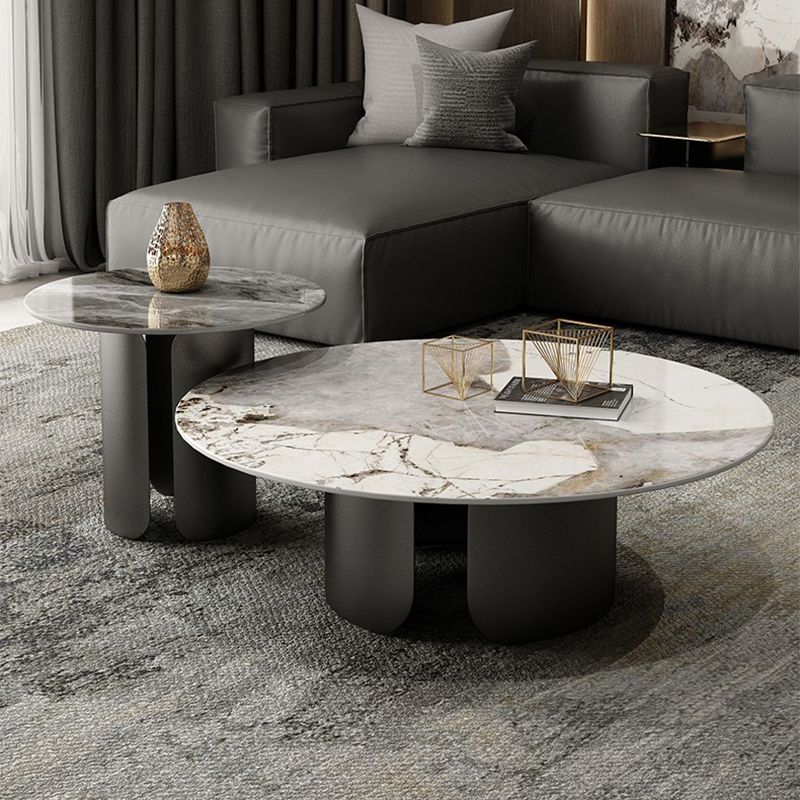 Round Coffee Table 3 Legs Slate Coffee Table Set with Metal Legs