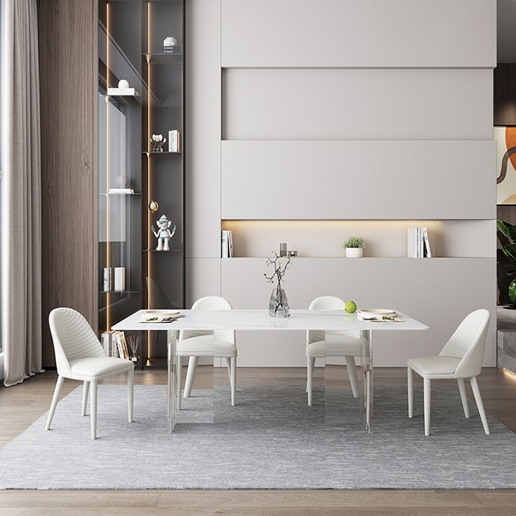 Modern White Dining Table Rectangle Sintered Stone Dining Table with Acrylic Legs