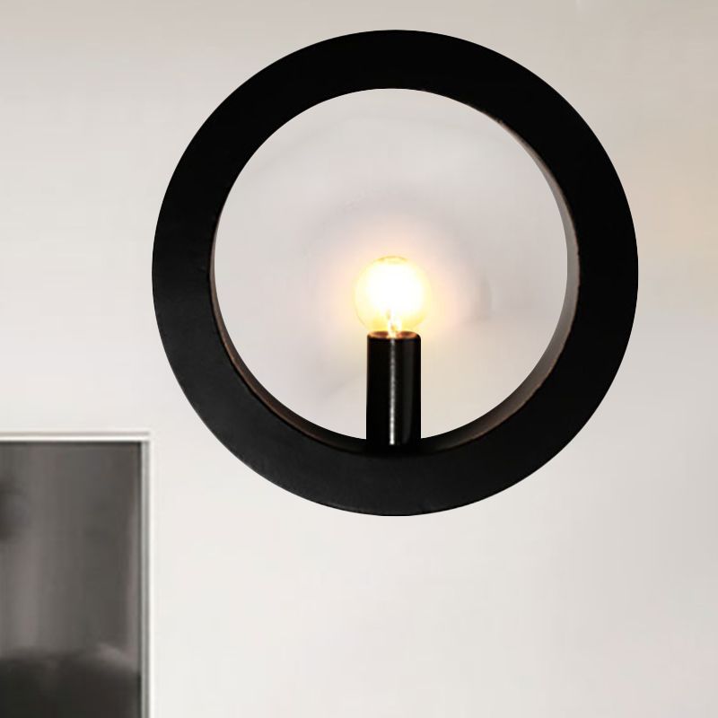 Black/White Circle Wall Light Fixture 1 Light Simple Metallic Wall Lamp for Bedroom Hallway