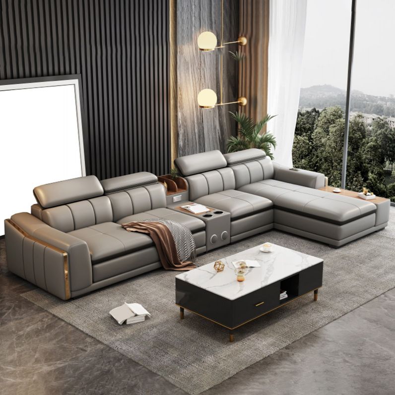 Scandinavian Light-grey High Back Sloped Arm Sectional with Wear-resisting