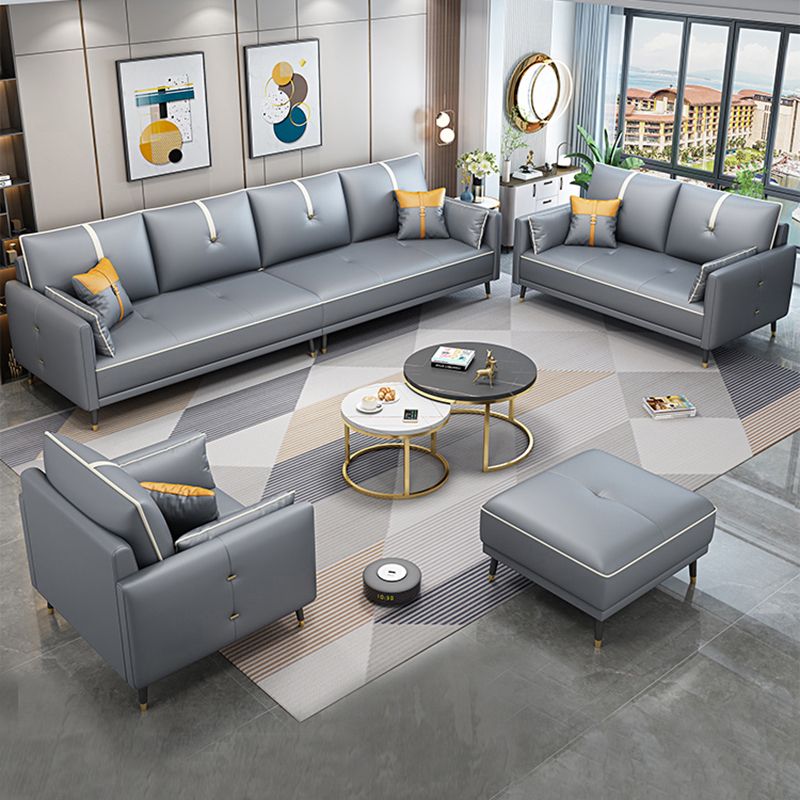 Faux Leather Sofa 35.43" High Modern Square Arm Sofa with 4 Pillows