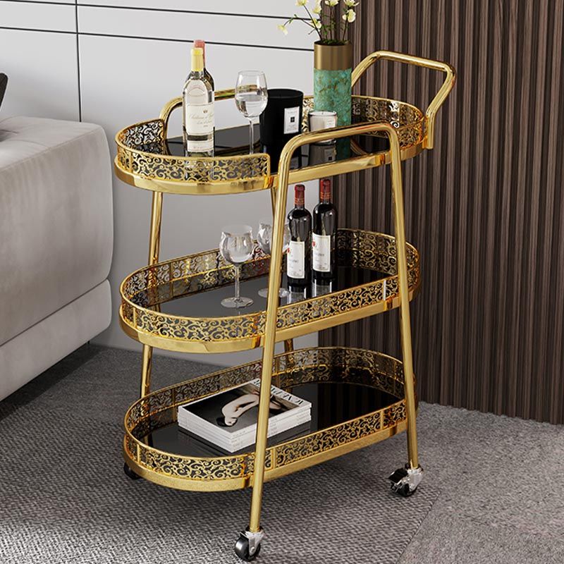 Contemporary Oval Glass Prep Table 32.28"H Rolling Prep Table for Dining Room