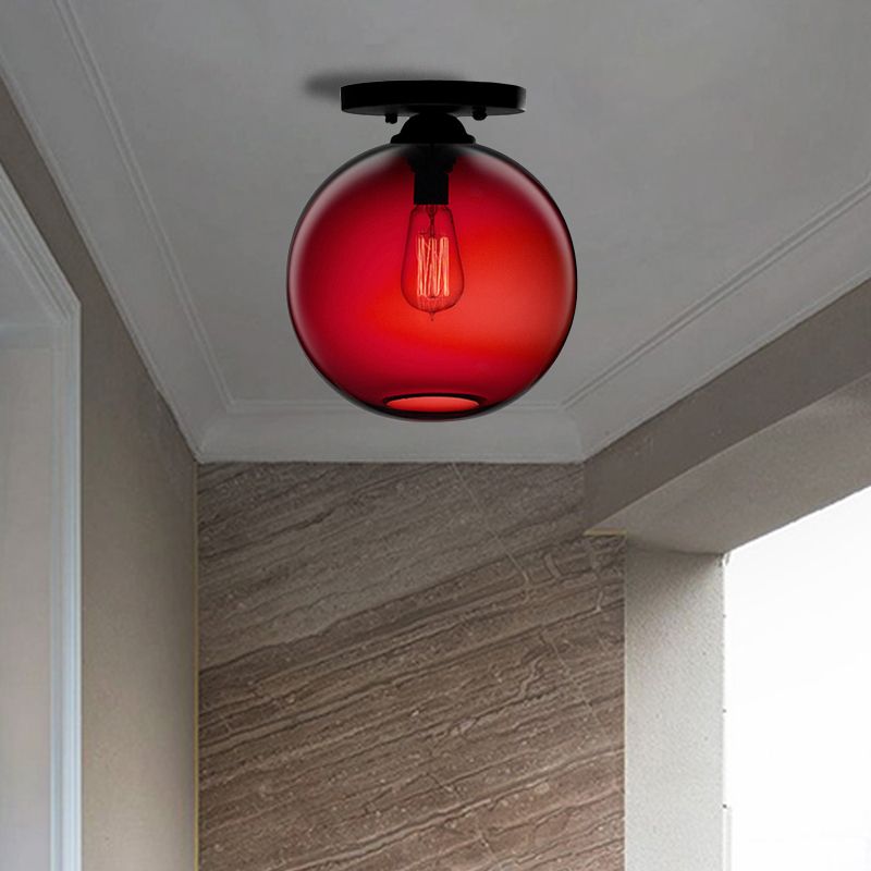 Globe Shade Semi Flush Salle à manger Rouge/Marron/Bleu Verre Style Industriel 1/2 Lumière Plafonnier Noir