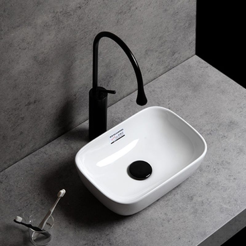 Contemporary Bathroom Sink Single Faucet Hole Solid Color Rectangular Vessel Sink