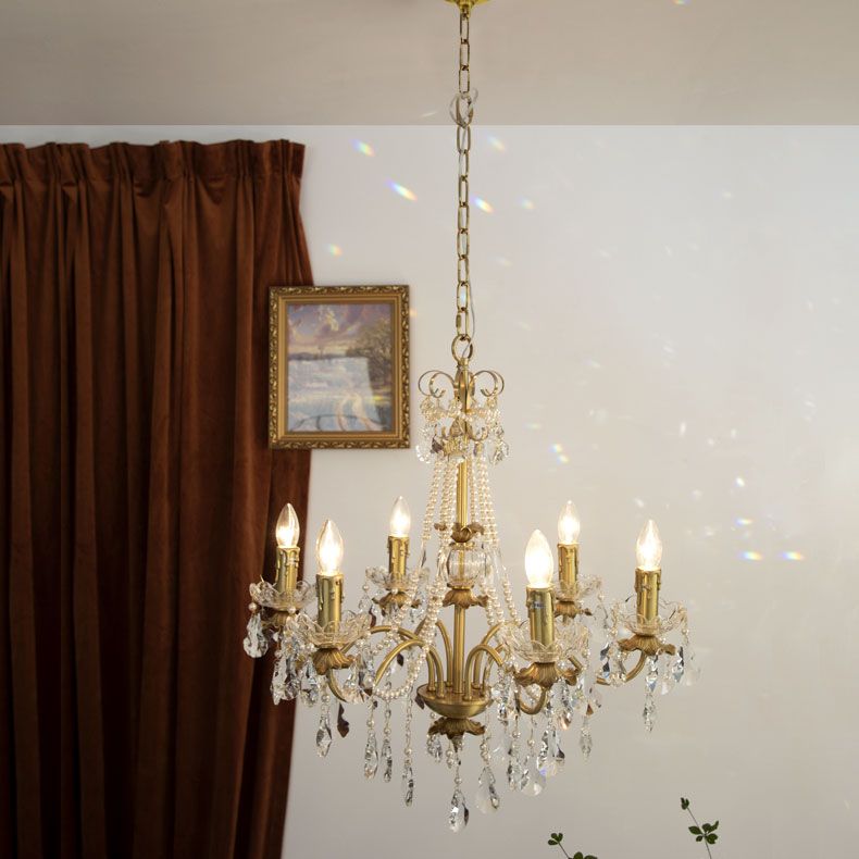 Candle Chandelier Light Fixtures Traditional Multi-Head Hanging Pendant Lamps with Crystal Bead