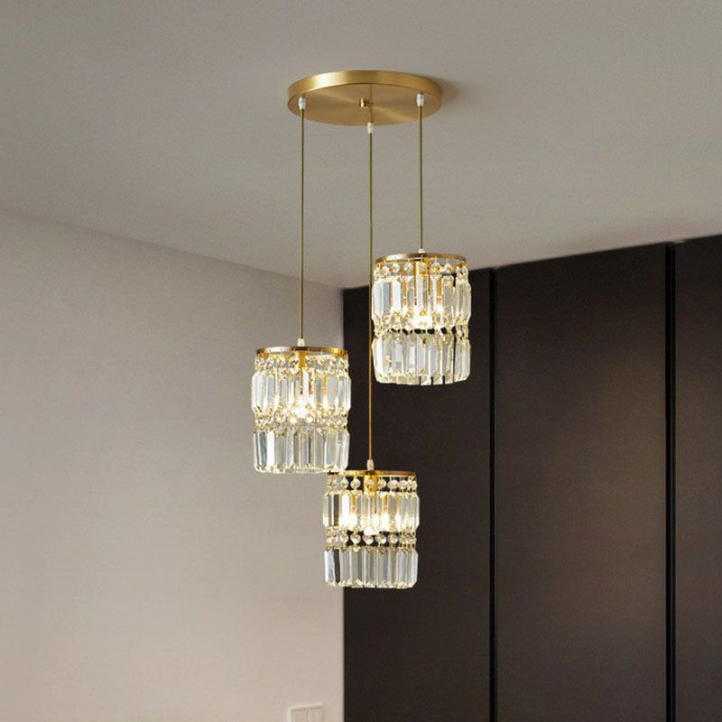 Cylindre Crystal Prisms Multi-Light Pendant Pendant Postmodern Gold Hanging Lamp Kit