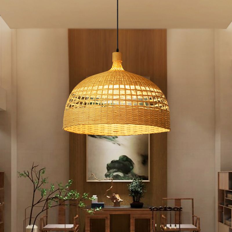 Bowl Shape Hanging Lighting Modern Style Bamboo 1 Light Pendant Lamp for Tea House