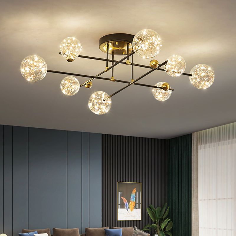 New Modern Clear Glass Flush Light Sputnik Semi Flush Ceiling Light Fixtures for Living Room
