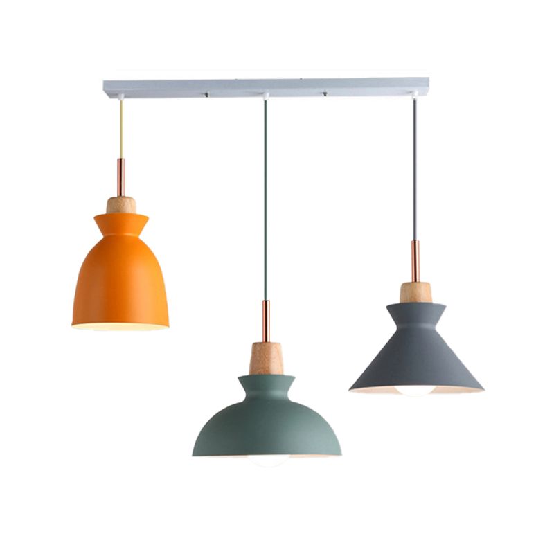 Multi-Color Cone and Dome Hanging Lighting Modern 3 Lights Metal Pendant Ceiling Light with Linear/Round Canopy
