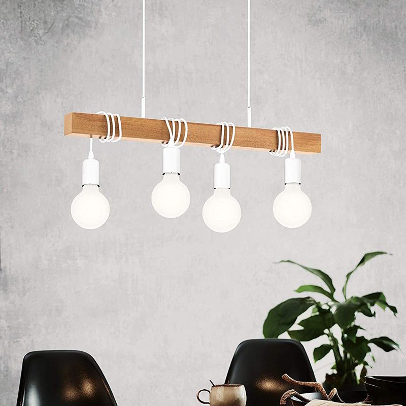 4 Light Globe Pendant Light Modern Island Lighting Glass and Wood Island Light Fixture