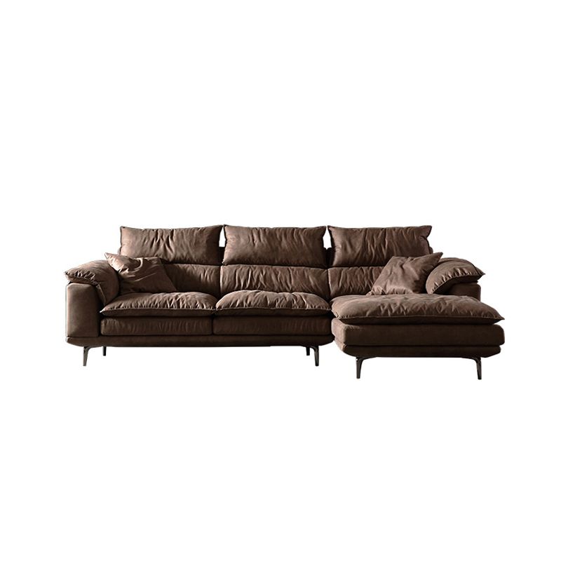 Fabric Pillow Top Arm Sectional Sofa 37.4"High Cushion Back Sofa,Brown