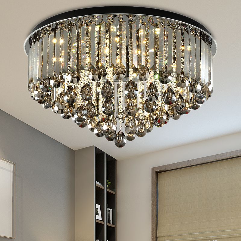 19.5"/23.5" Multi Tier Flush Mount Light Contemporary Crystal LED Ceiling Lamp in Smoke Grey for Bedroom