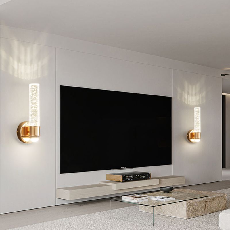 Modern Metal Wall Sconce Cylinder Shape Wall Light with Crystal Shade for Dining Room